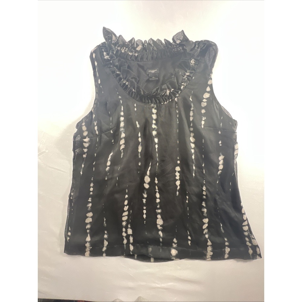 Ann Taylor Sleeveless Top Ruffles Around‎ The Neck Size Extra Large Black White